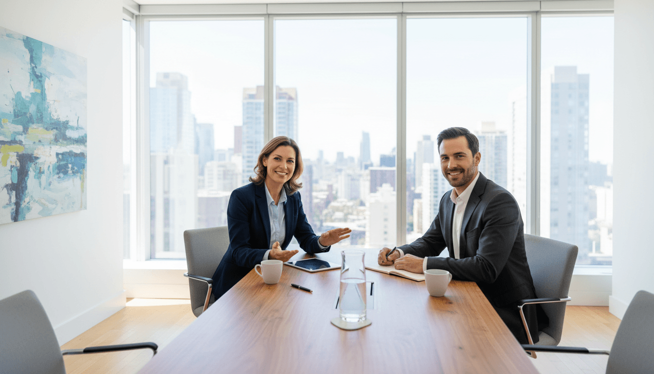 Recruiter interviewing a candidate in a bright office