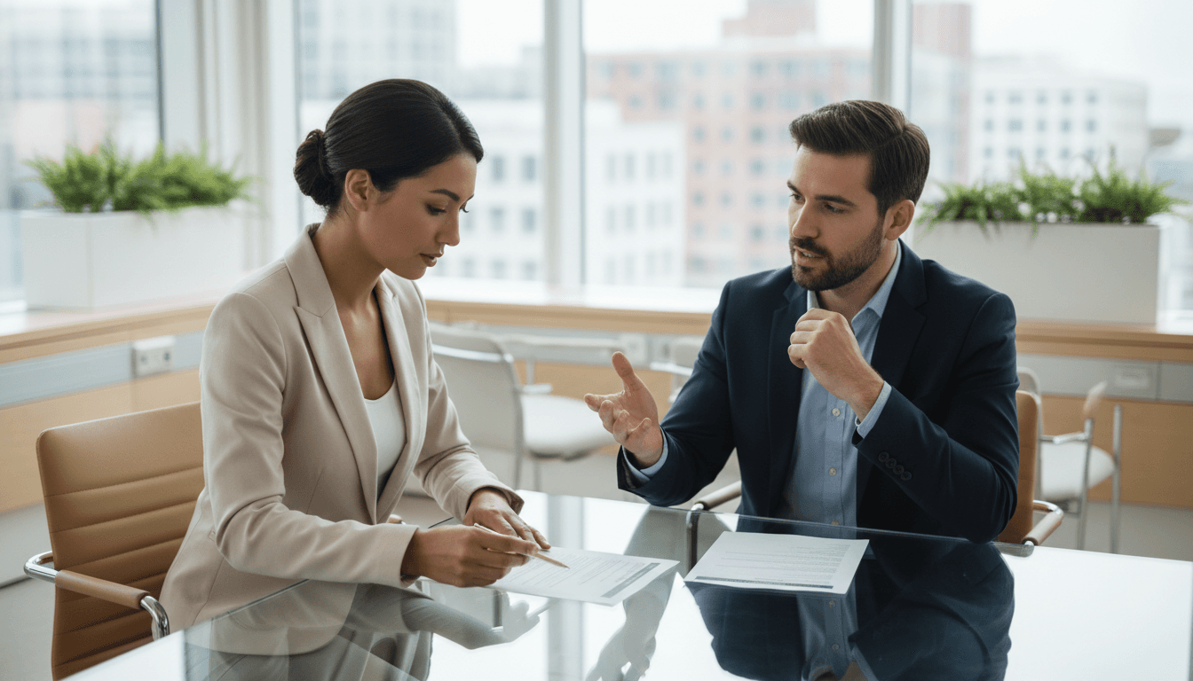 Professional recruiter meeting with a candidate in a bright office